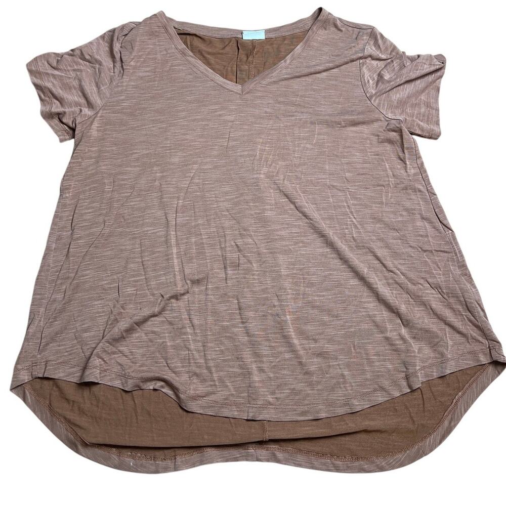 Mod Ref Women's Pleated Back Short Sleeve Shirt V Neck Size Large  Modal Blend